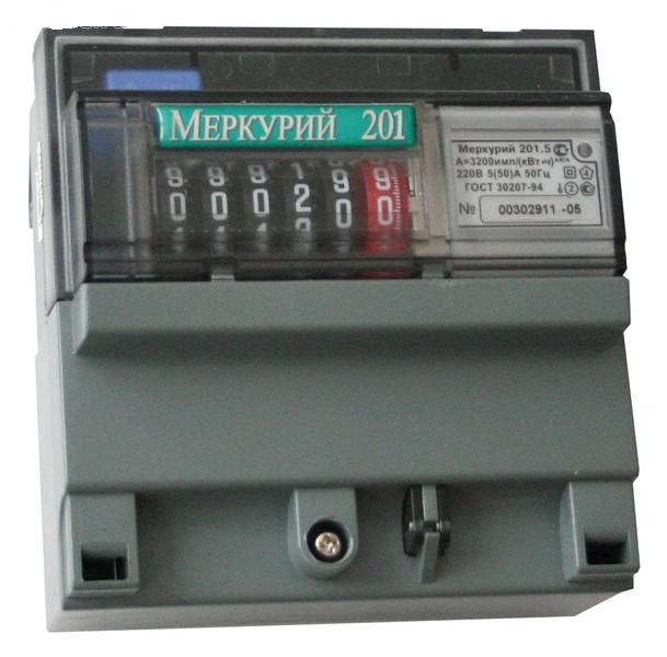 Счетчик электроэнергии Меркурий 201.5 однофазный, однотарифный, 5(60)А, кл. точ. 1.0/2.0, кл. точ. 1.0