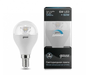 Лампа светодиодная E27 175-265В 6Вт 2700К диммируемая Gauss